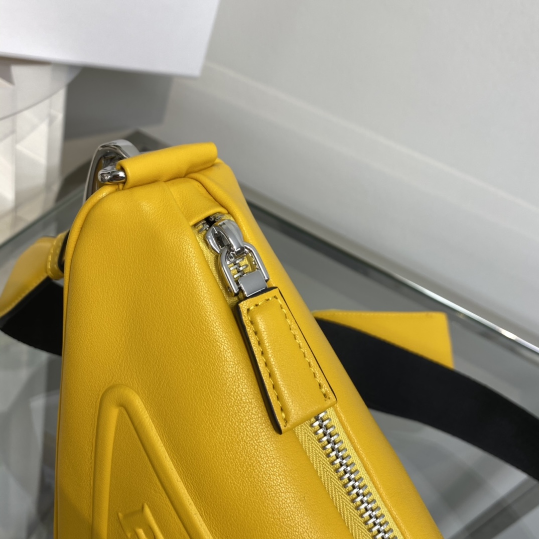 Prada Triangle Leather Shoulder Bag Tote Yellow 1BH190